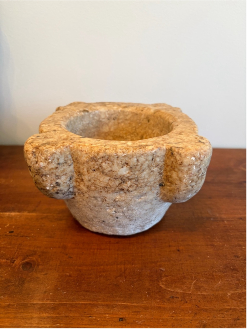Antique Hand-Carved Stone Mortar Bowl